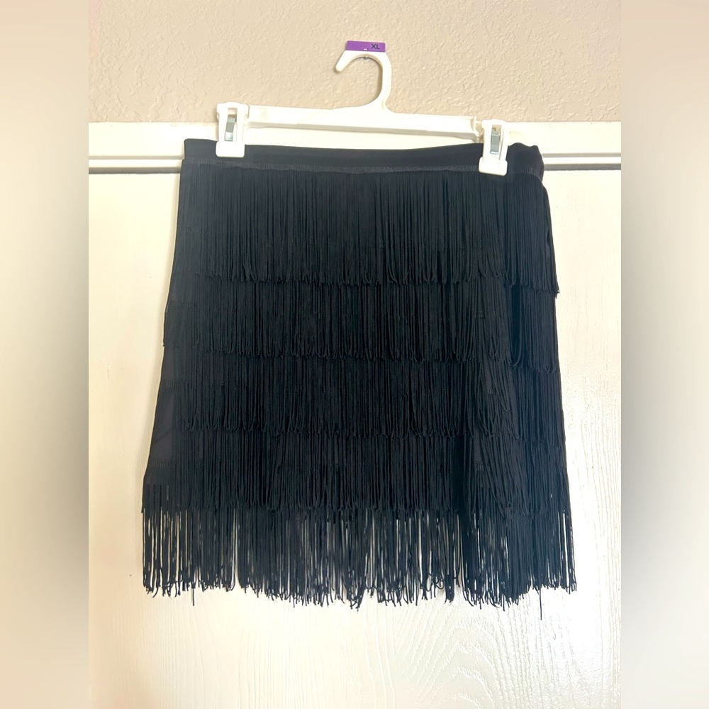 Black fringe mini skirt